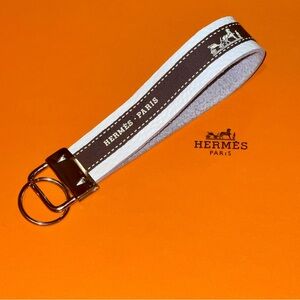 Leather Brown and White Key Holder/Lanyard